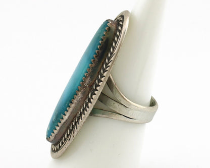 Navajo Ring 925 Silver Natural Blue Turquoise Artist Signed W Denetdale C.80's