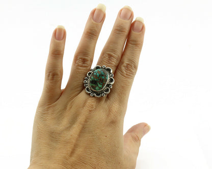 Navajo Ring .925 Silver Kingman Turquoise Native American Artist C.1980's