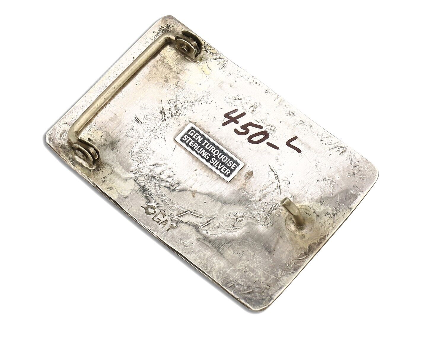 Navajo Belt Buckle .925 Silver Handmade Chip Inlay Artist Signed Bee Gay C.80's