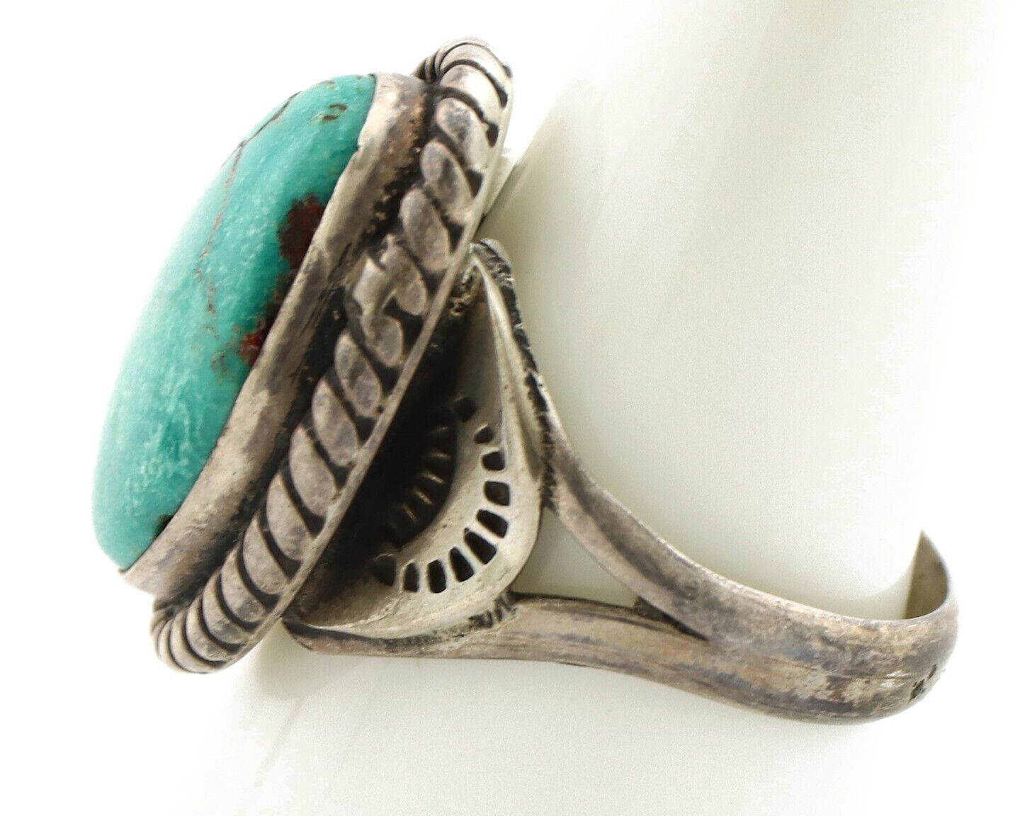 Navajo Handmade Ring 925 Silver Blue Turquoise Signed Native Artist C.80's
