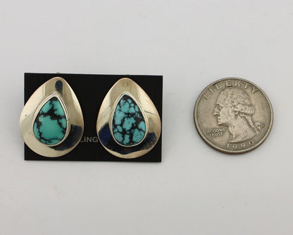 Navajo Earrings 925 Silver Blue Spiderweb Turquoise Native American Artist C90s
