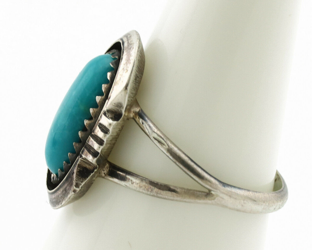 Navajo Ring .925 Silver Nevada Turquoise Native American Artist C.1980's