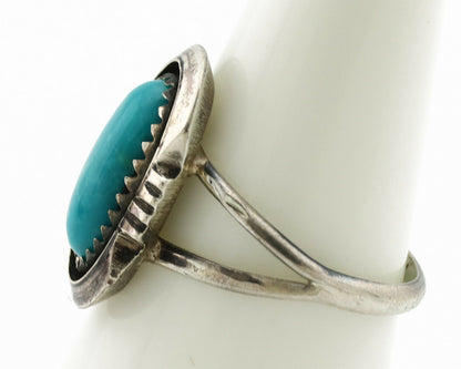 Navajo Ring .925 Silver Nevada Turquoise Native American Artist C.1980's