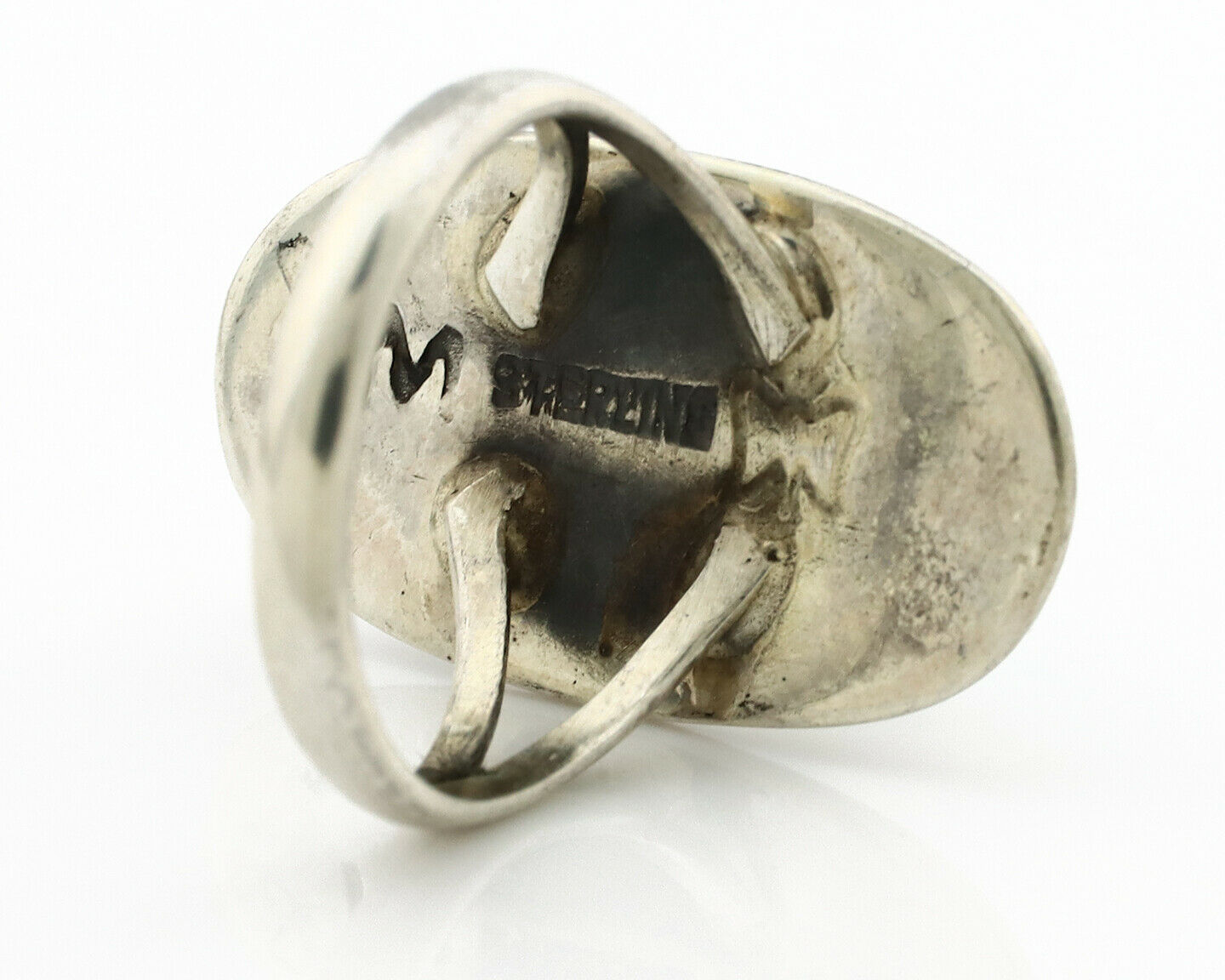 Navajo Shadow Box Ring .925 Silver Kingman Turquoise Signed M Montoya C80s