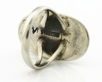 Navajo Shadow Box Ring .925 Silver Kingman Turquoise Signed M Montoya C80s