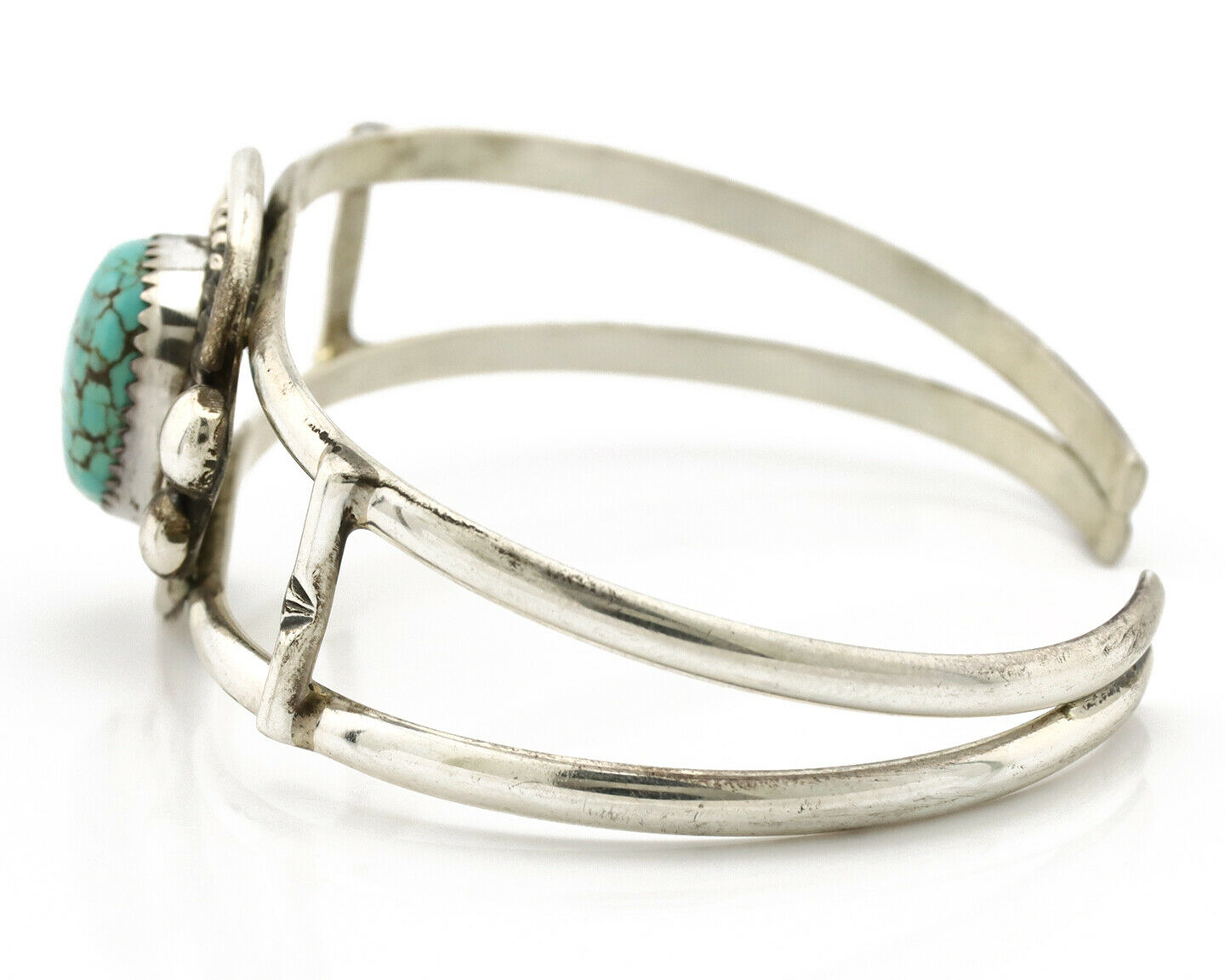 Navajo Bracelet .925 Silver Blue Spiderweb Turquoise Signed C Montoya 80's