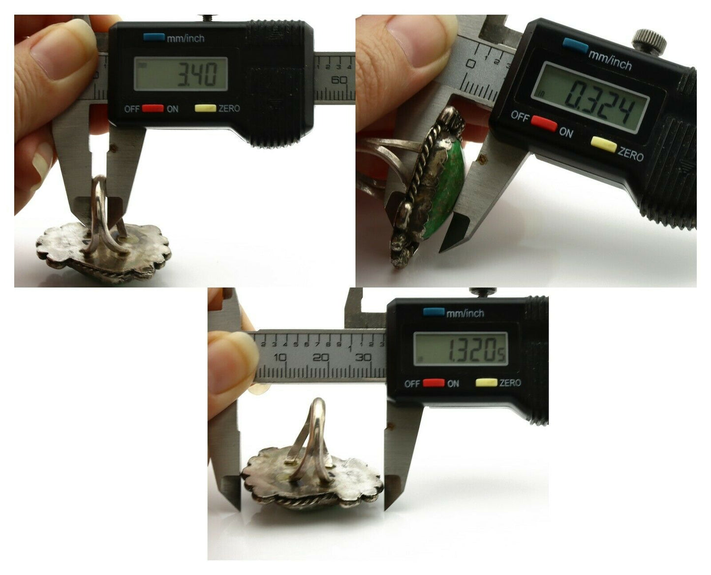 Navajo Ring .925 Silver Green Spiderweb Turquoise Native Artist C.1980's