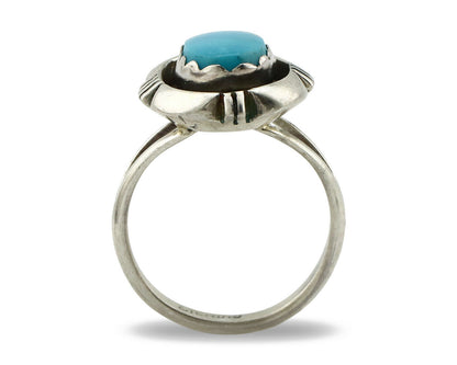 Navajo Ring .925 Silver Blue Gem Turquoise Handmade Native American Artist C80s
