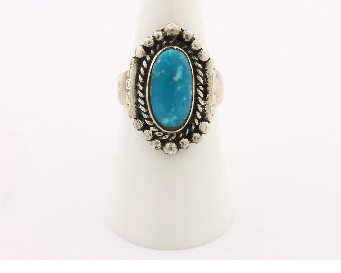 Navajo Ring 925 Silver Blue Gem Turquoise Artist Signed RR C.80's