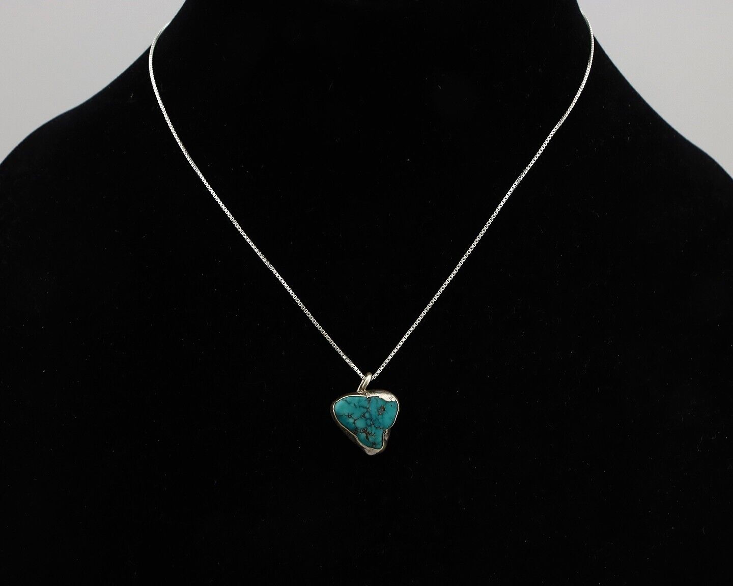 Navajo Handmade Necklace 925 Silver Blue Morenci Turquoise Native Artist C.80's