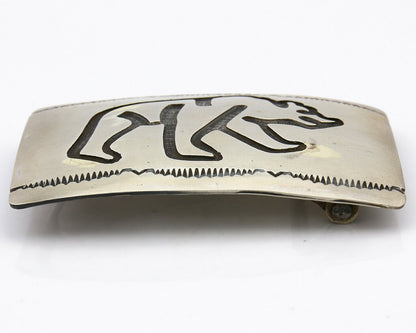 Navajo Belt Buckle .925 Silver Hand Stamped Overlay Signed T Arrow C.80's