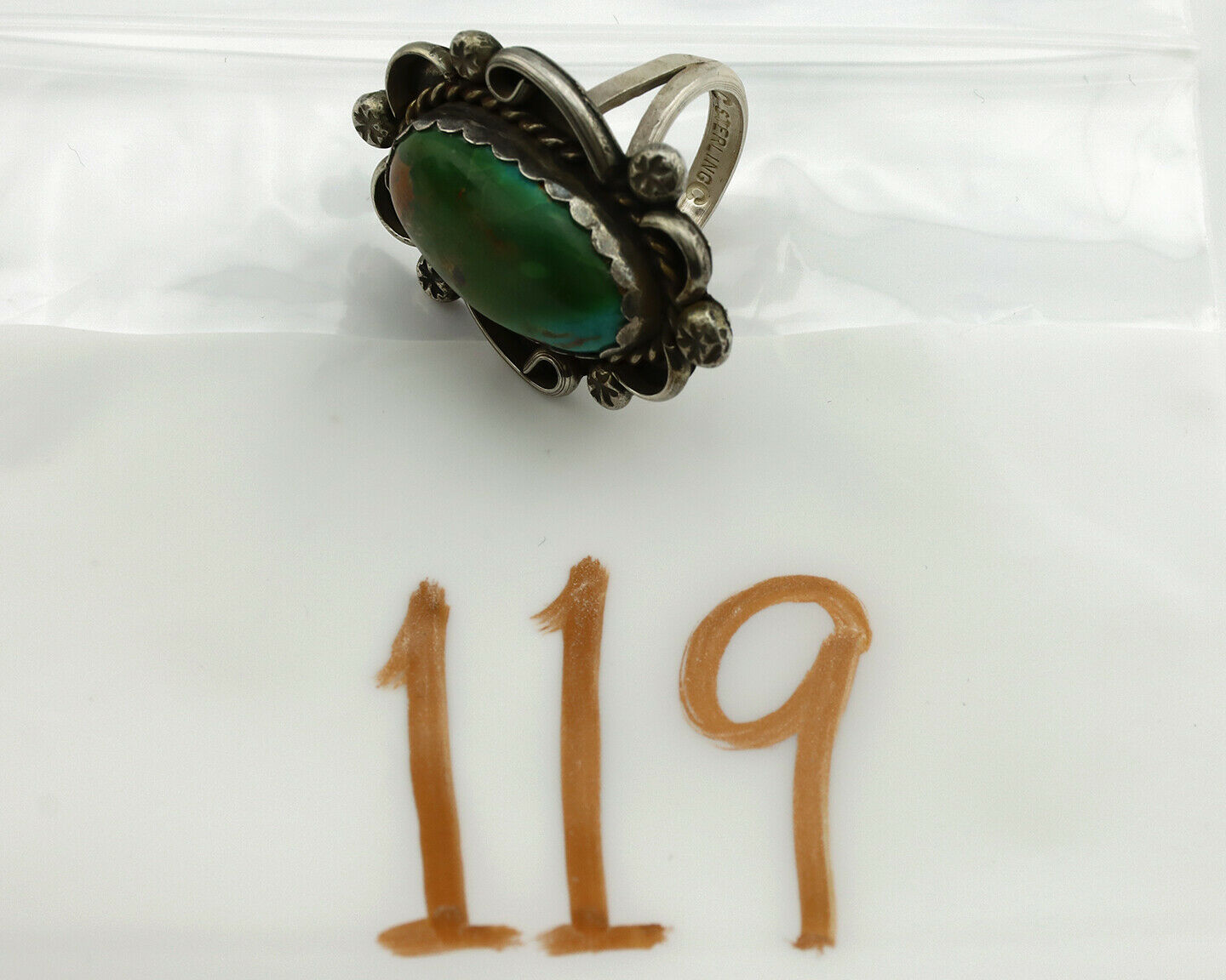 Navajo Ring .925 Silver Royston Turquoise Artist Signed CC C.1980's