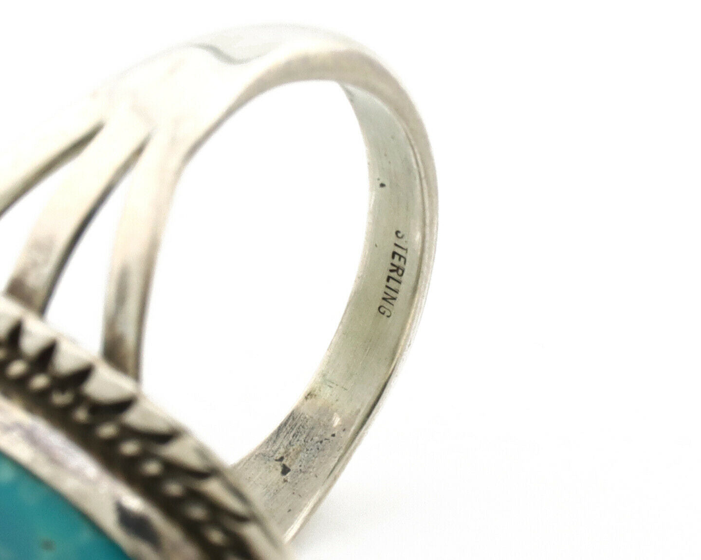 Navajo Ring .925 Silver Blue Gem Turquoise Native American Artist C.80's