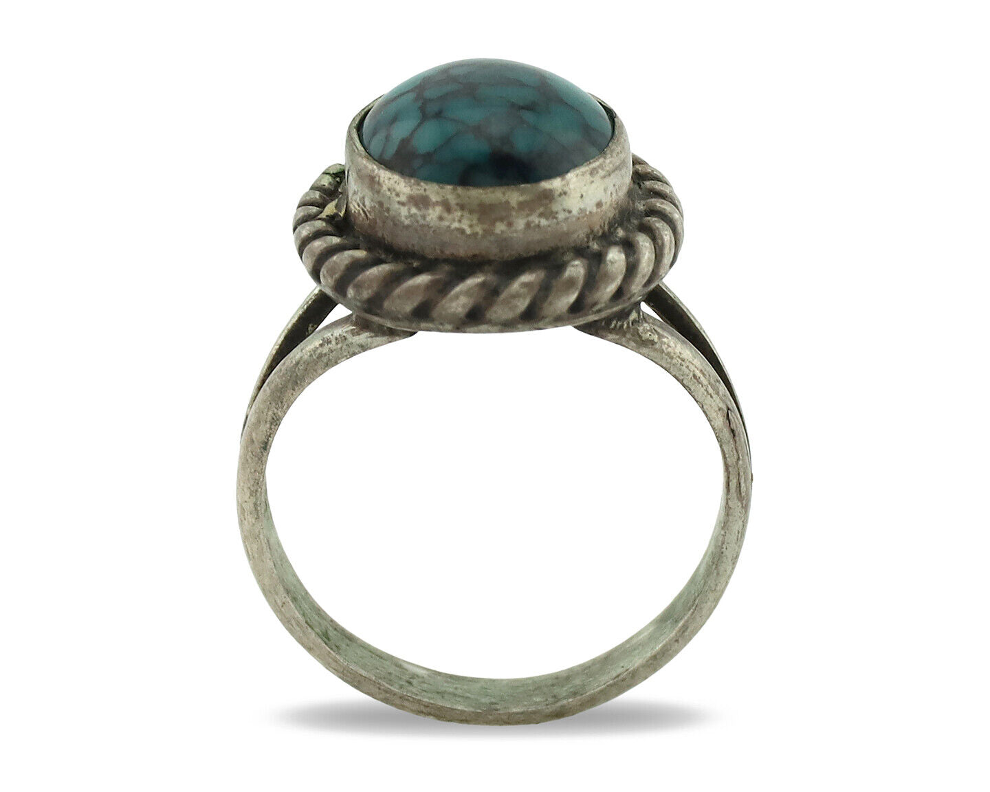 Navajo Ring .925 Silver Spiderweb Turquoise Native Artist C.1980's