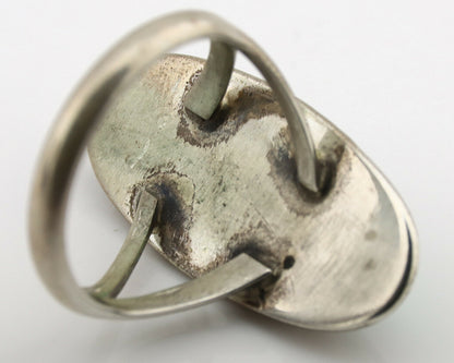 Navajo Ring .925 Silver Green Turquoise Native American Artist C.1980's