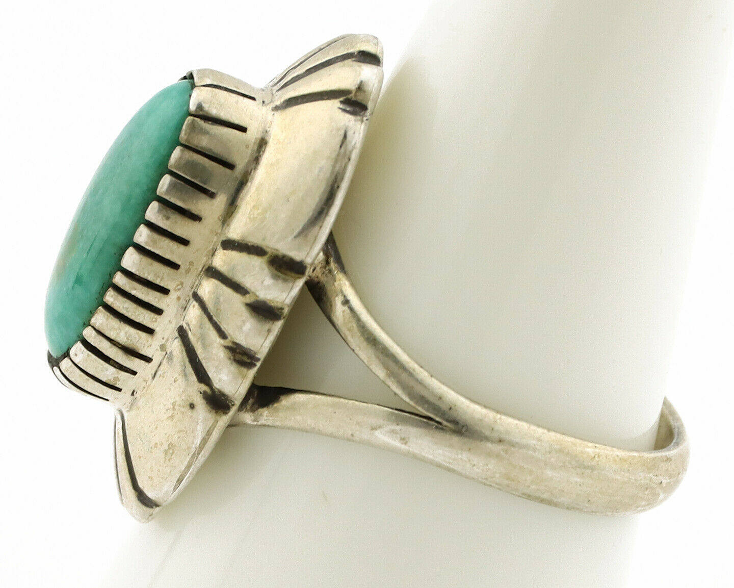 Navajo Ring .925 Silver Green Turquoise Artist Signed M Montoya C.80's