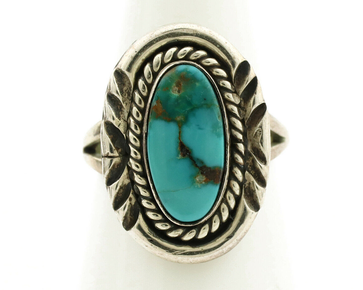 Navajo Ring .925 Silver Kingman Turquoise Native American Artist C.1980's