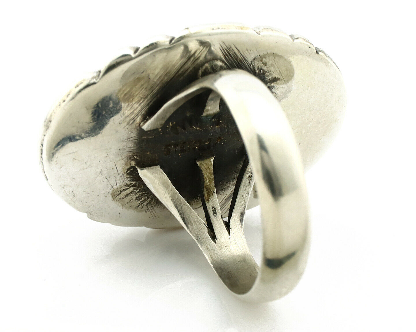 Navajo Ring .925 Silver Natural Uncolored Green Turquoise Signed Apache C.80's