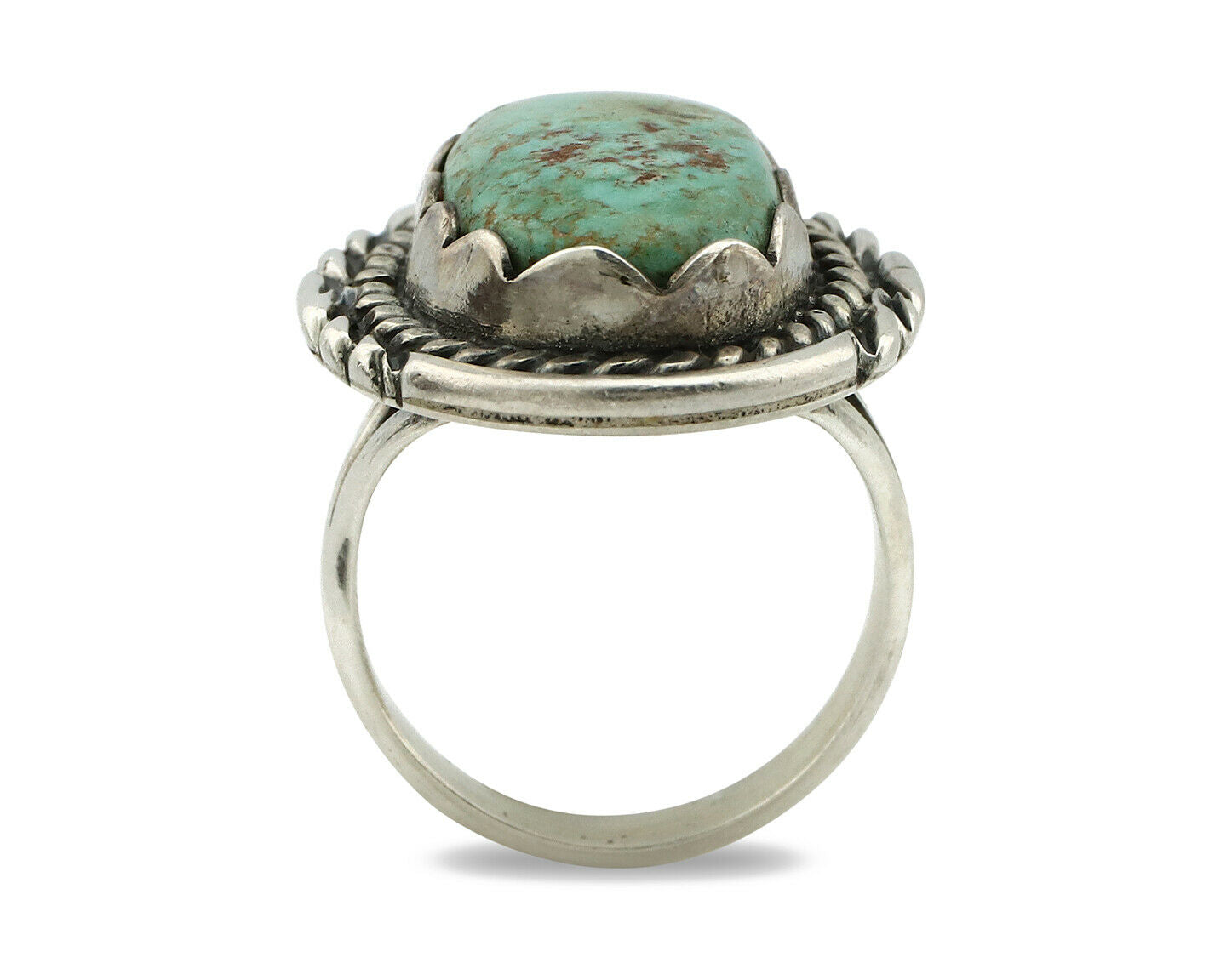 Navajo Ring .925 Silver Natural Uncolored Green Turquoise Signed Apache C.80's