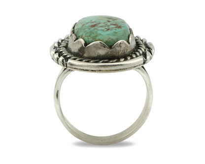 Navajo Ring .925 Silver Natural Uncolored Green Turquoise Signed Apache C.80's