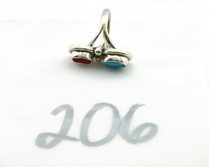 Navajo Ring .925 Silver Red Coral & Blue Turquoise Native Artist C.80's
