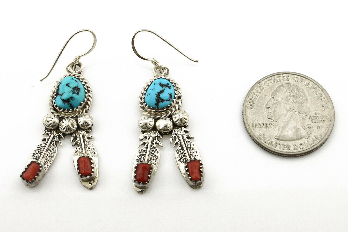 Navajo Earrings .925 Silver Blue Nugget Turquoise Artist Signed Running Bear C80
