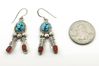 Navajo Earrings .925 Silver Blue Nugget Turquoise Artist Signed Running Bear C80