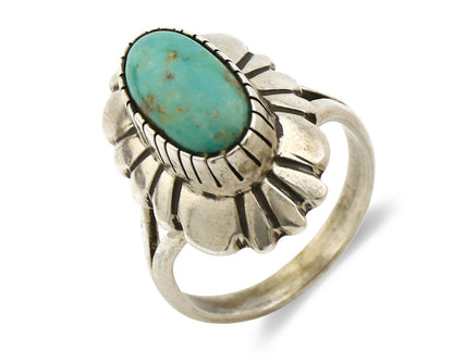 Navajo Ring .925 Silver Green Turquoise Artist Signed M Montoya C.80's