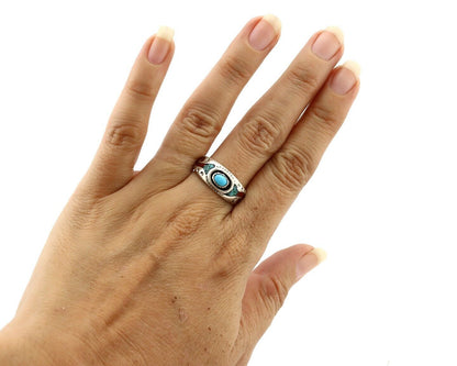 Navajo Handmade Ring 925 Silver Blue Turquoise & Coral Native American Artist