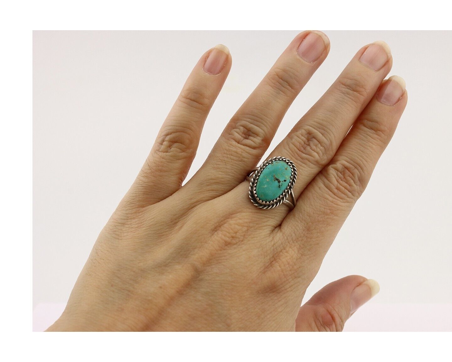 Navajo Handmade Ring 925 Silver Kingman Turquoise Artist Signed MC C.80's