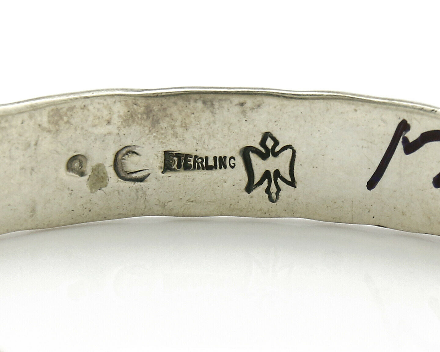 Navajo Bracelet .925 Silver Handmade Hand Stamped Signed Artist C Montoya C.80's