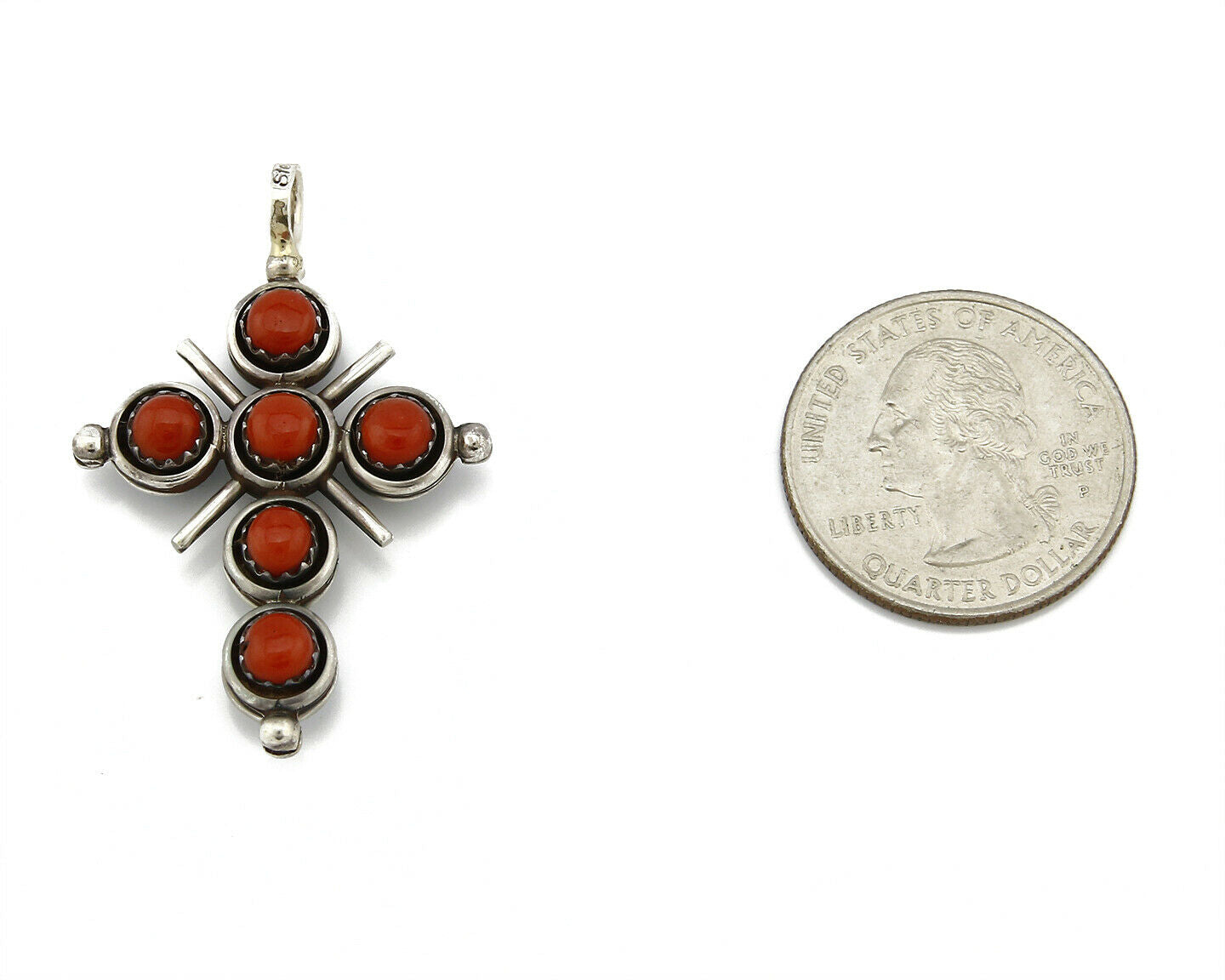 Zuni Natural Turquoise and Coral Reversible 925 Silver Handmade Pendant