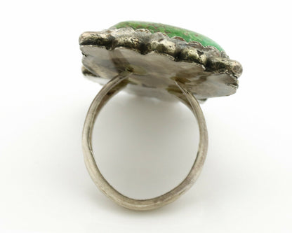 Navajo Ring .925 Silver Green Spiderweb Turquoise Native Artist C.1980's