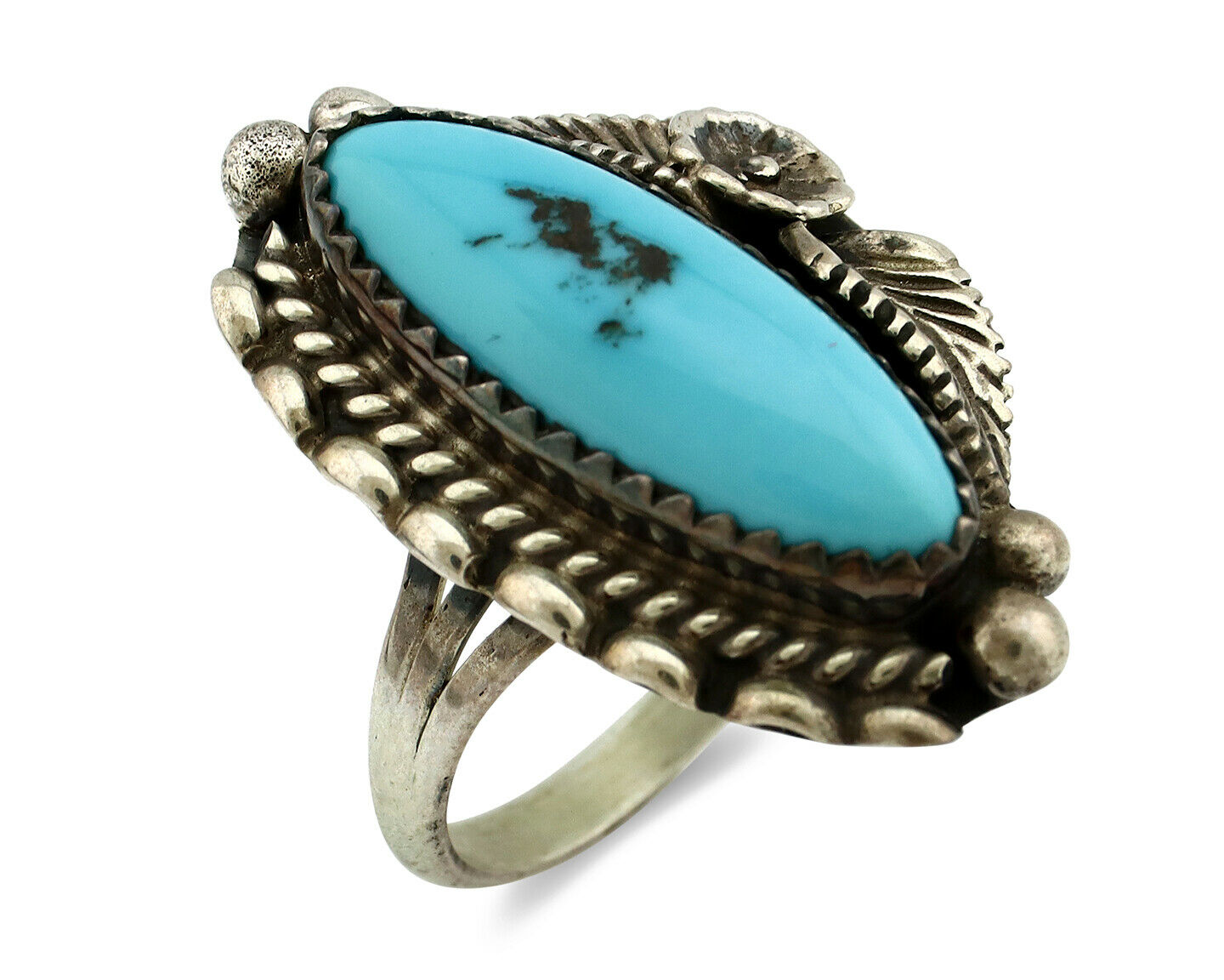 Navajo Ring .925 Silver Natural Blue Turquoise Artist Signed SC C.80's