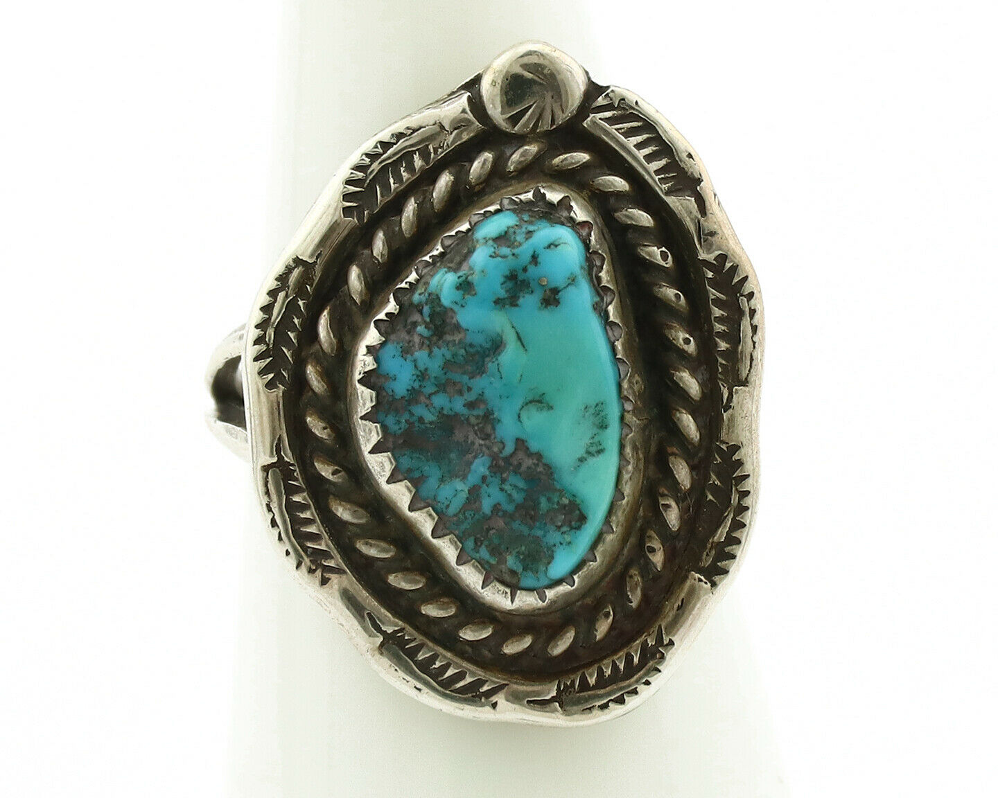 Navajo Ring .925 Silver Blue Turquoise Native American Artist C.80's