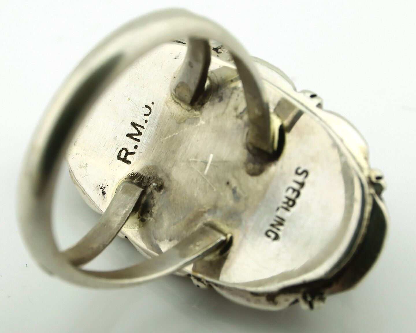 Navajo Handmade Ring 925 Silver Natural Lapis Lazuli Artist Signed RMJ C.80's