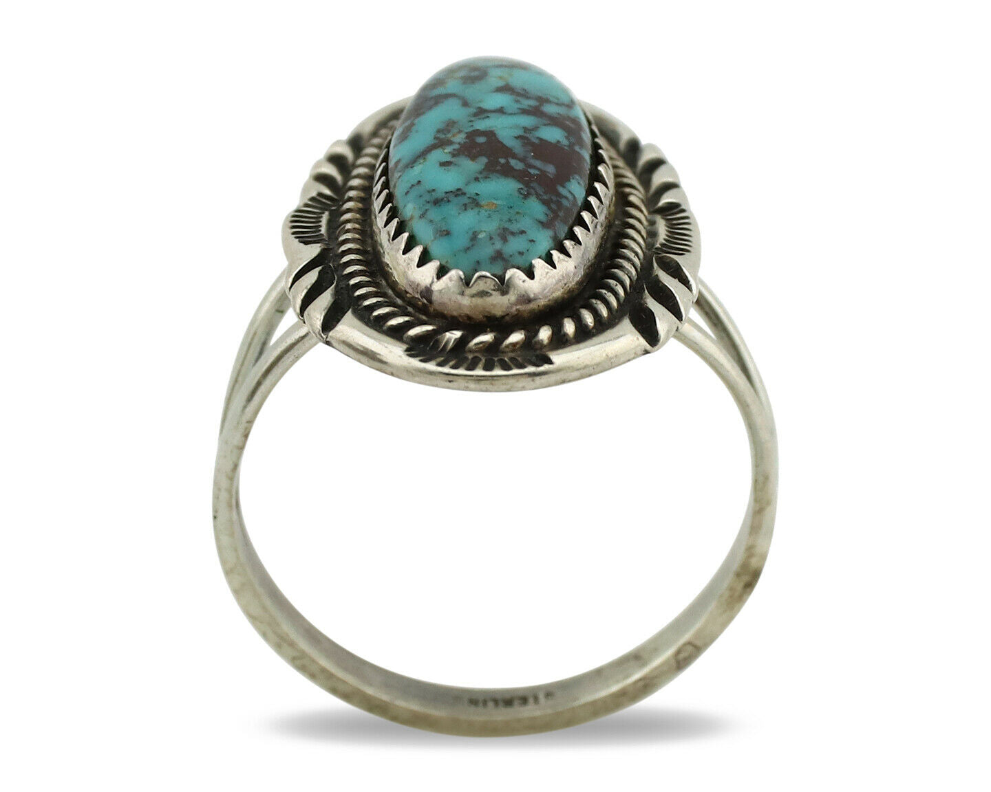 Navajo Ring .925 Silver Spiderweb Turquoise Artist Signed AB C.1980's