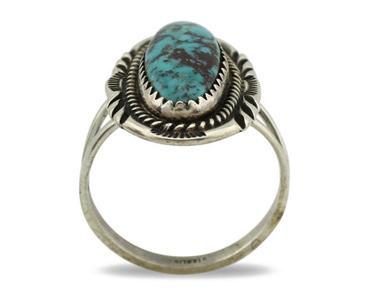 Navajo Ring .925 Silver Spiderweb Turquoise Artist Signed AB C.1980's