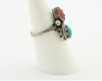 Navajo Handmade Ring 925 Silver Turquiose & Coral Native American Artist C.80's