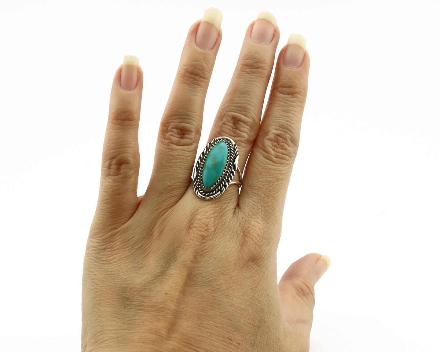 Navajo Ring .925 Silver Kingman Turquoise Native American Artist C.1980's