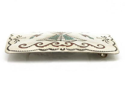 Navajo Belt Buckle .925 Silver Handmade Chip Inlay Artist Signed Bee Gay C.80's