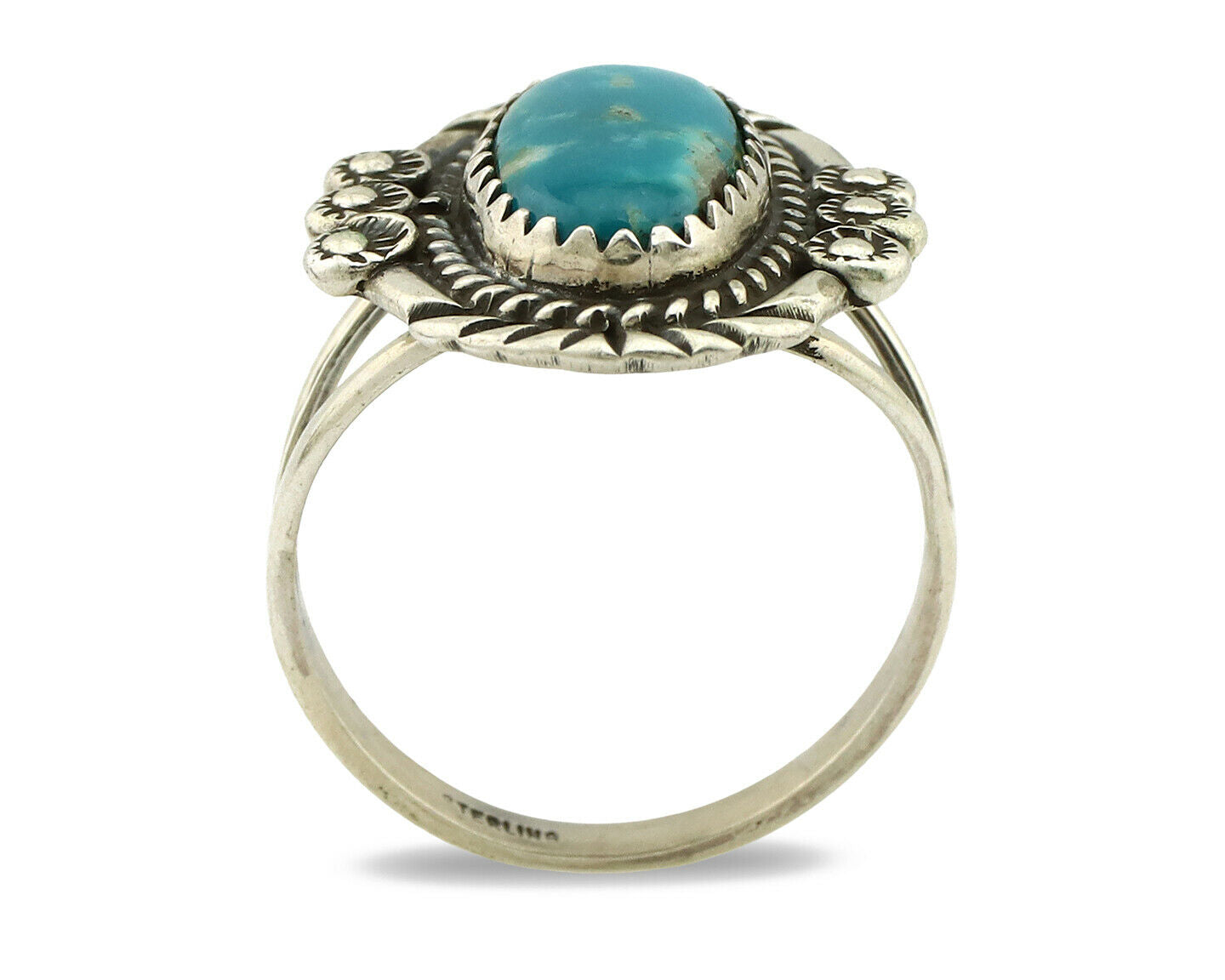 Navajo Ring .925 Silver Blue Turquoise Native American Artist C.1980's