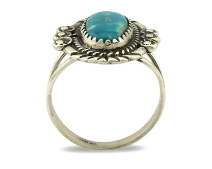 Navajo Ring .925 Silver Blue Turquoise Native American Artist C.1980's