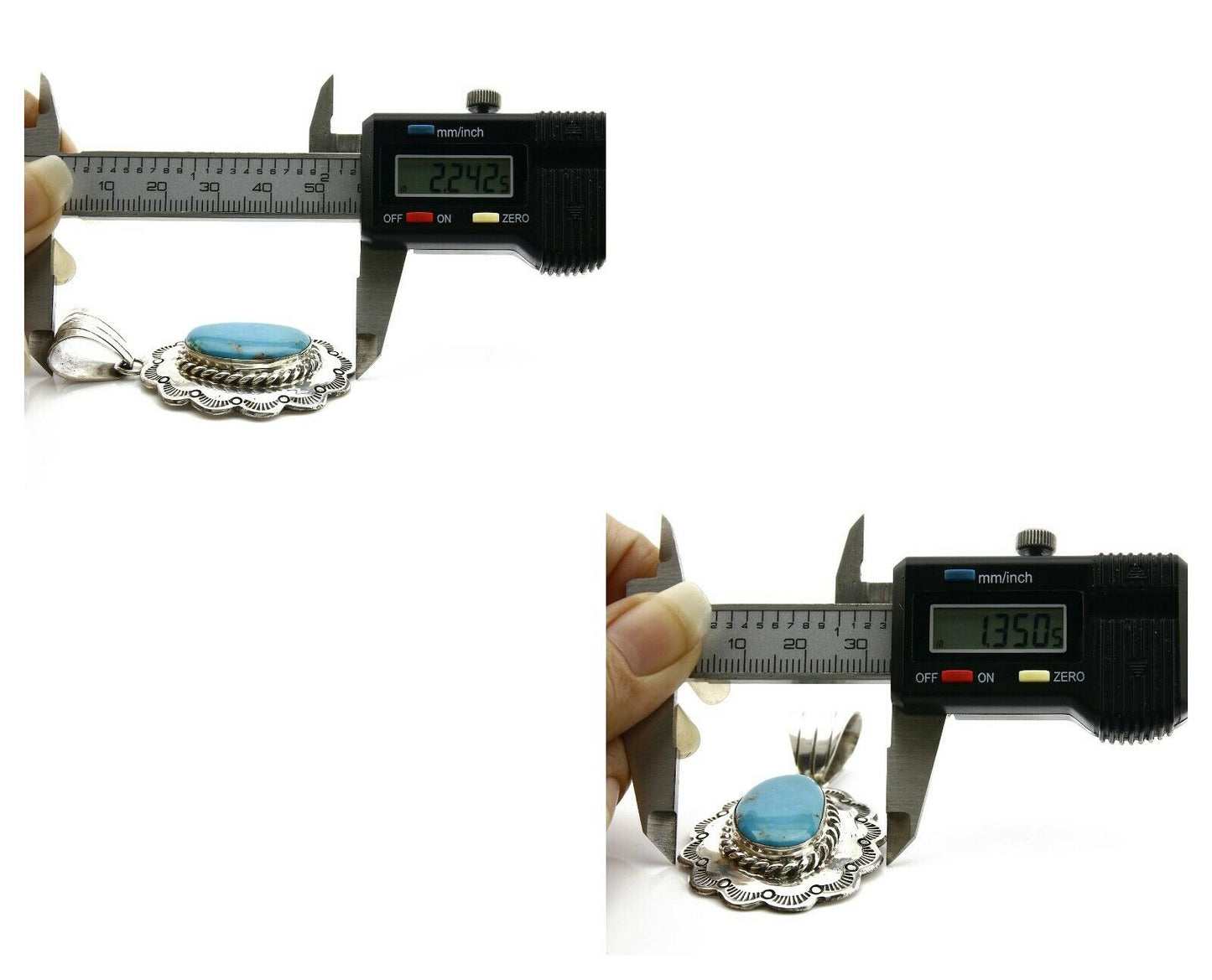 Navajo Pendant .925 Silver Kingman Turquoise Signed Artist FT C.80's