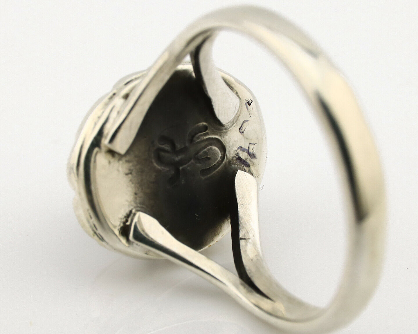 Navajo Ring .925 Silver Kingman Turquoise Artist Signed Gecko C.90's