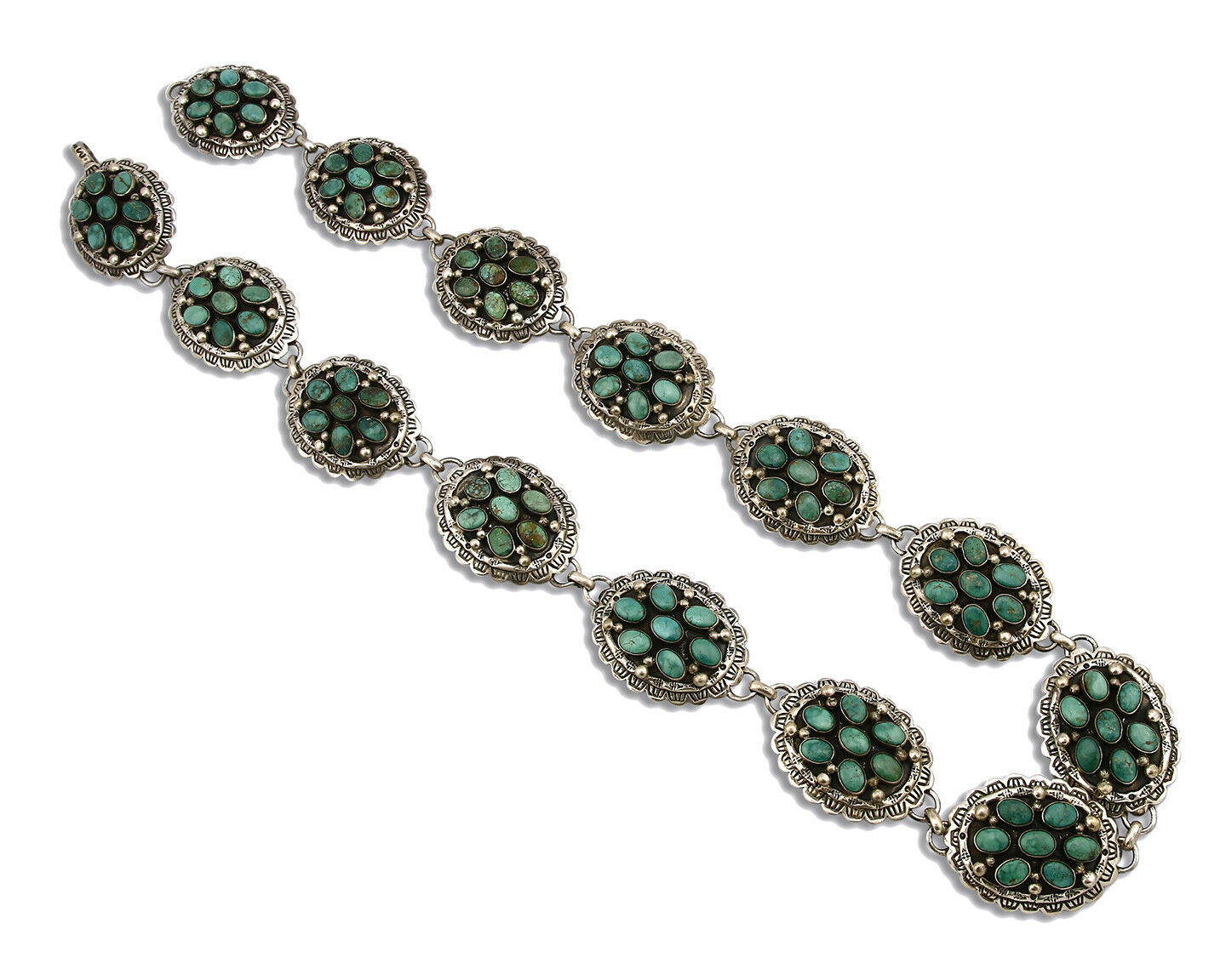 Women's Navajo Concho Belt .925 Silver Signed Montoya C.80's Nat Turq