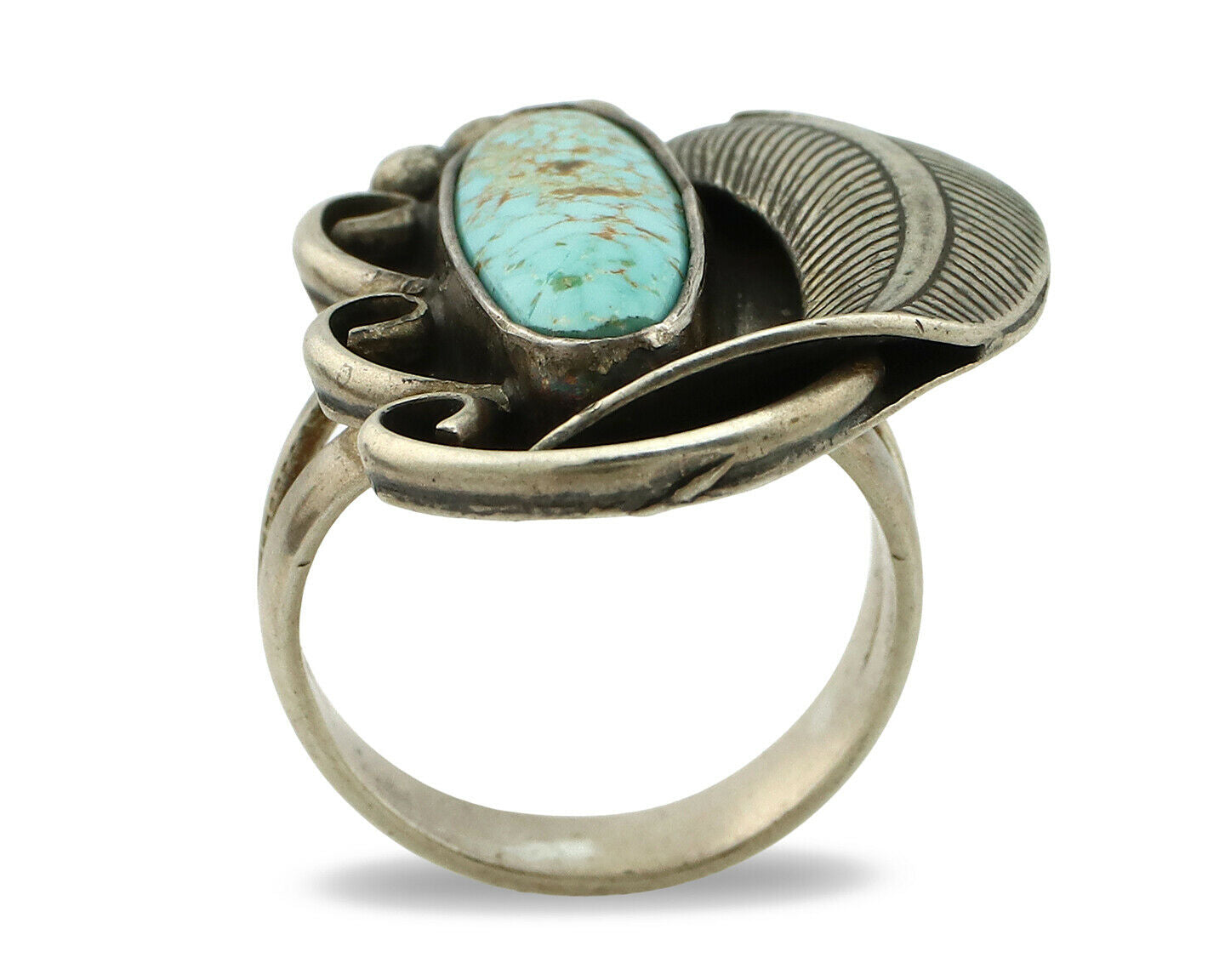 Navajo Ring .925 Silver Blue Turquoise Native American Artist C.80's