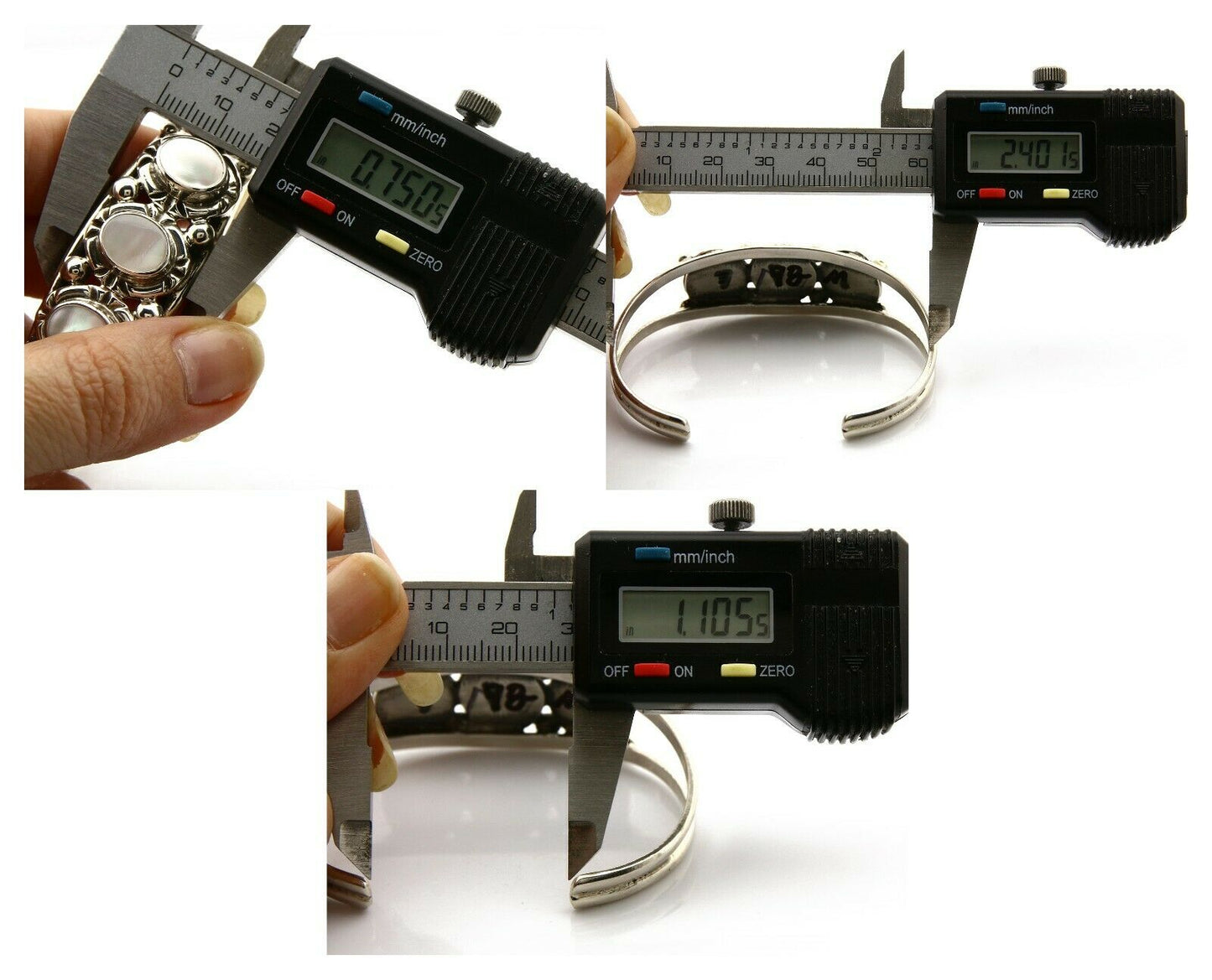 Navajo Bracelet .925 Silver Natural Mother of Pearl Handmade Native Artist C80's