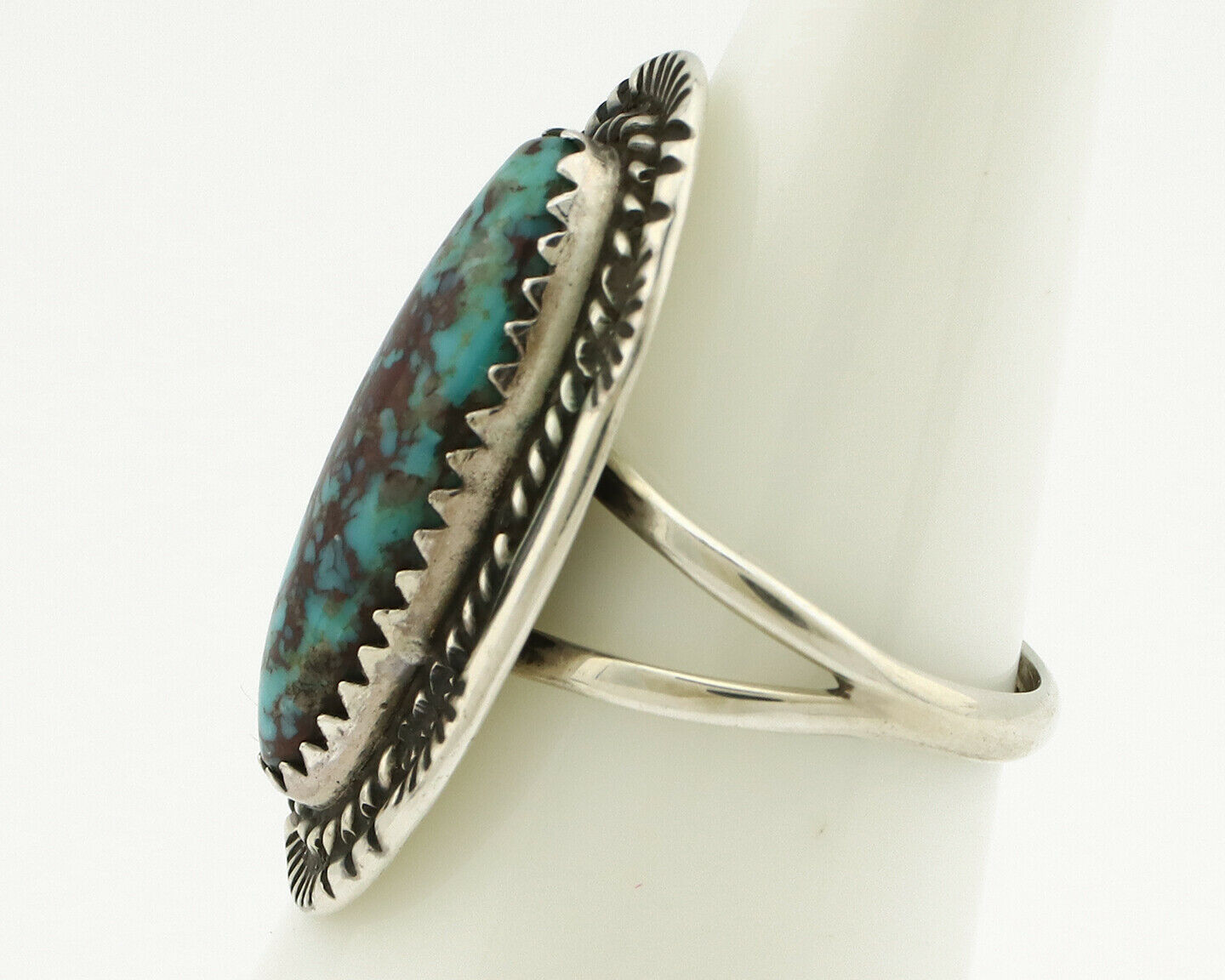 Navajo Ring .925 Silver Spiderweb Turquoise Artist Signed M C.90's
