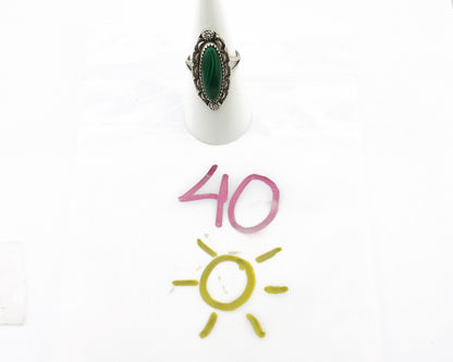 Navajo Ring 925 Silver Natural Malachite Artist Native American Signed H C.80's